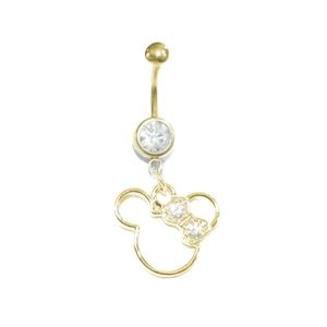 Golden Disney Minnie Mouse crystal bow belly ring